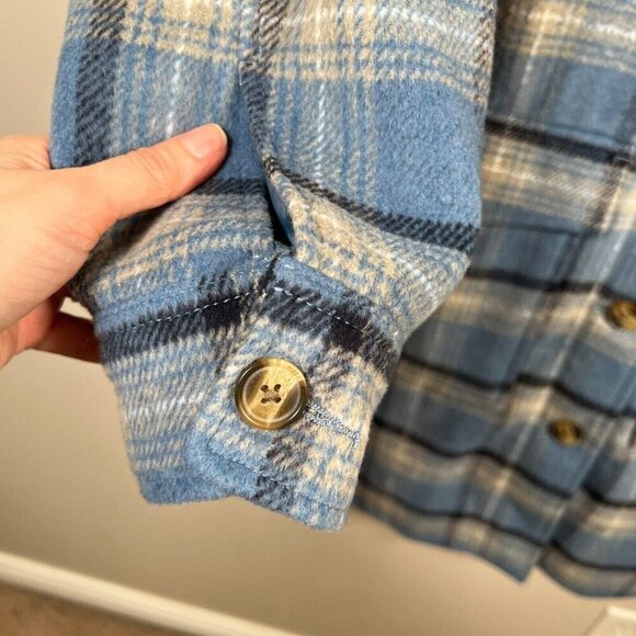 American Eagle Oversized Brushed Plaid Shacket Jacket Womens Size Large Blue - Picture 6 of 12